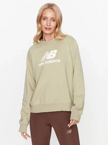 New Balance Majica dugih rukava Essentials Stacked Logo French Terry Crewneck zelena