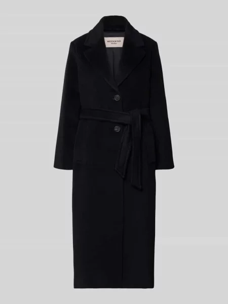 Płaszcz wełniany z wiązanym pasek model WKDBRONTE' Weekend Max Mara czarny
