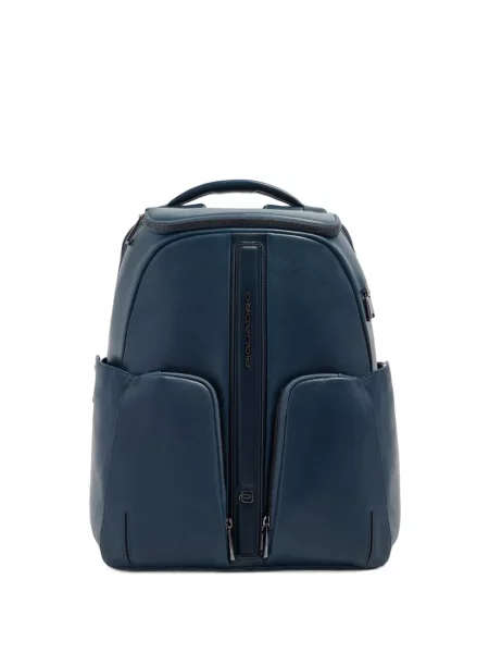 Rucsac Piquadro din piele cu autograf albastru