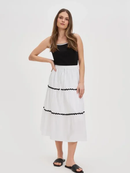 Fustă midi Marisse până la genunchi alb