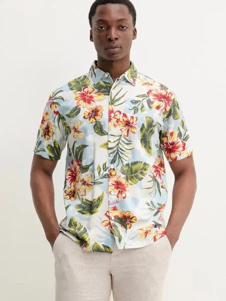 Superdry Koszula Hawaiian Printed Shirt z bawełny i modalu ALOHA SHADOW niebieska