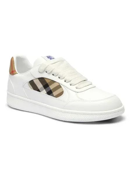 Sneakerși Burberry din piele în carouri alb