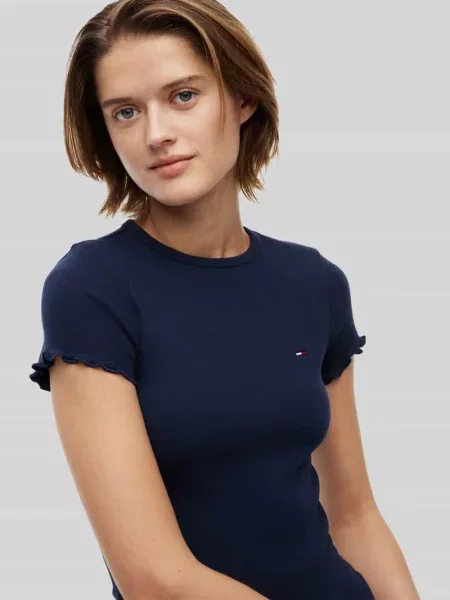 T-shirt o kroju slim fit z mieszanki bawełny Tommy Jeans granatowa