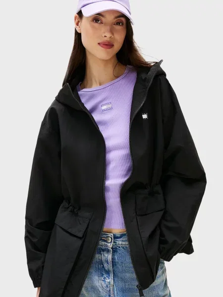 Міді джинсова куртка Tommy Jeans з капюшоном чорна