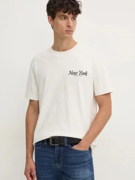 Тениска Calvin Klein Jeans с принт бежово