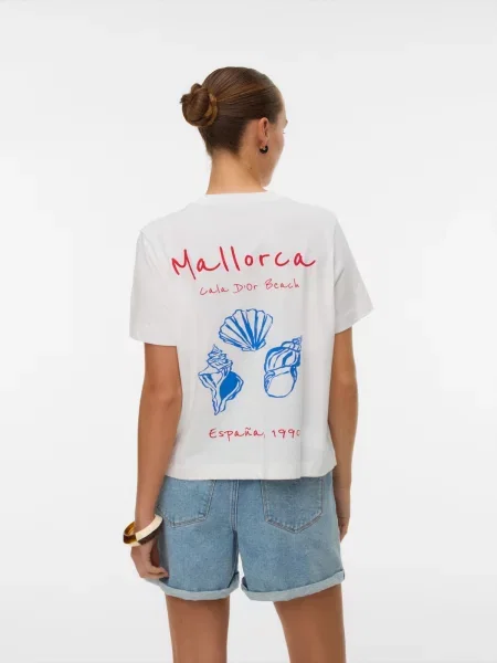 VERO MODA Tričko VMGINA METTE modrá / červená biela