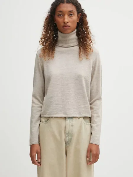 Maison Margiela pulover de lână light cu guler bej