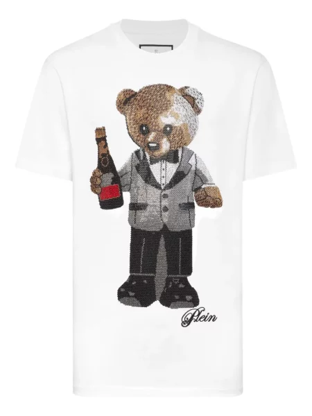 Tricou Philipp Plein cu paiete teddy alb