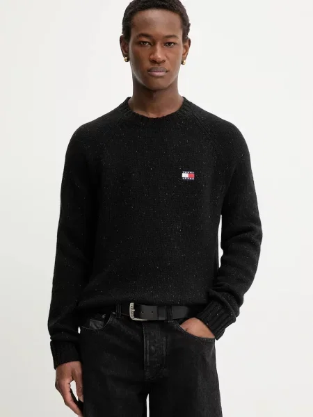 Svetr s příměsí vlny Tommy Jeans černý