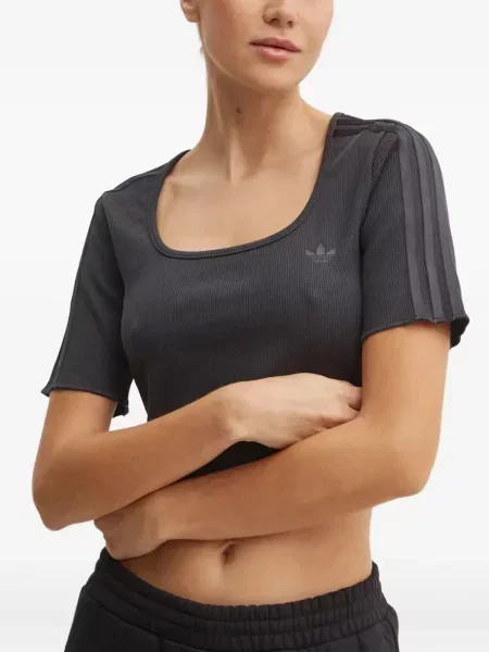 Tricou Adidas cu dungi cu broderie din velur albastru