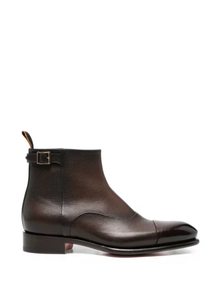 Botine Santoni din piele cu cataramă maro