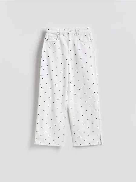 Reserved Jeansy wide leg w groszki biały