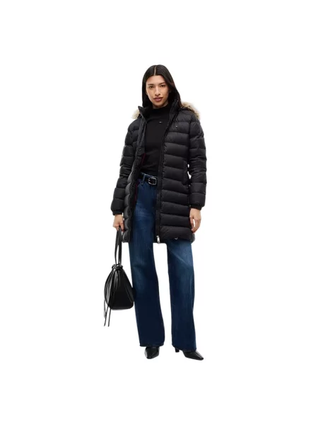 Tommy Jeans Płaszcz Puchowy Z Odpinanym Sztucznym Futrem schwarz czarny