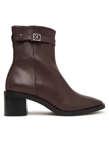 Členková obuv Calvin Klein Block Heel Ank Boot Lth Hdw hnedá