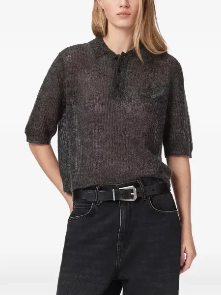 Tricou polo Allsaints cu autograf gri