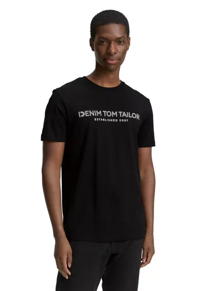 TOM TAILOR DENIM Tricou gri deschis / negru alb