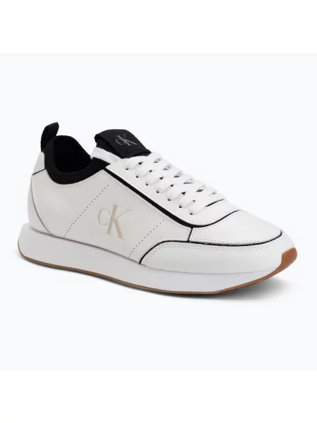 Încălțăminte pentru femei Calvin Klein Retro Runner Sock Patch Leather bright white/black alb