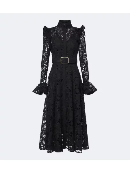 Cu centură rochie midi Leo Lin din dantelă negru