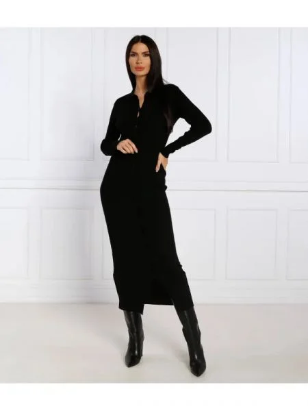 Calvin Klein Rochie TENCEL RIB cu adaos de lână negru