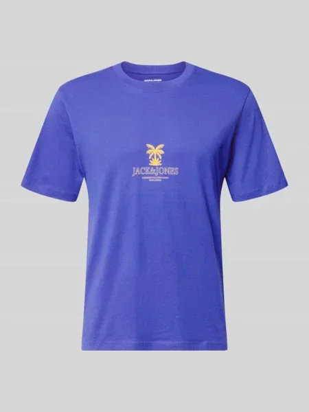 T-shirt o kroju regular fit z nadruk z logo model Eres' Jack & Jones niebieska