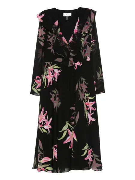 Rochie midi Nissa cu model floral cu imagine până la genunchi negru