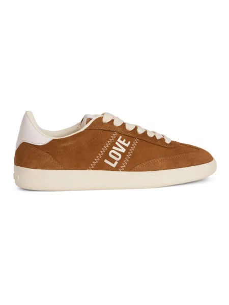 Sneakersy Love Moschino sznurowane skórzane brązowe