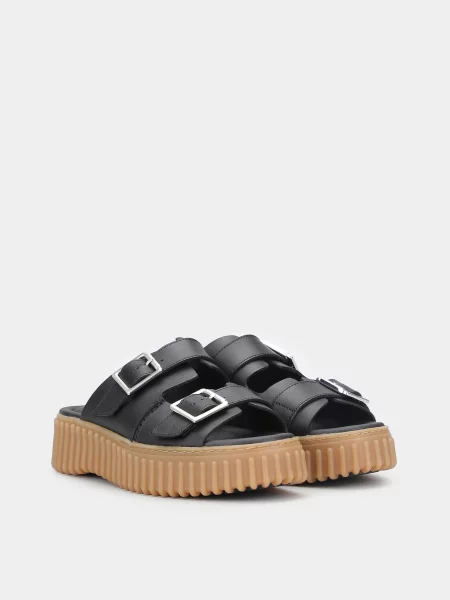 Кожаные шлепанцы Clarks черные