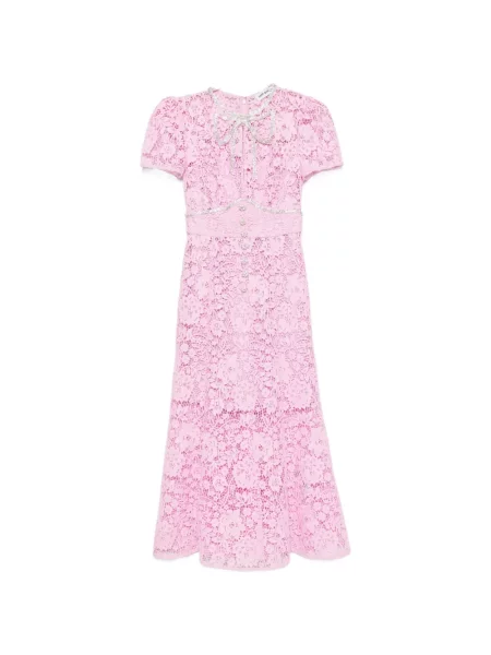 Rochie midi Self-portrait cu model floral din dantelă roz