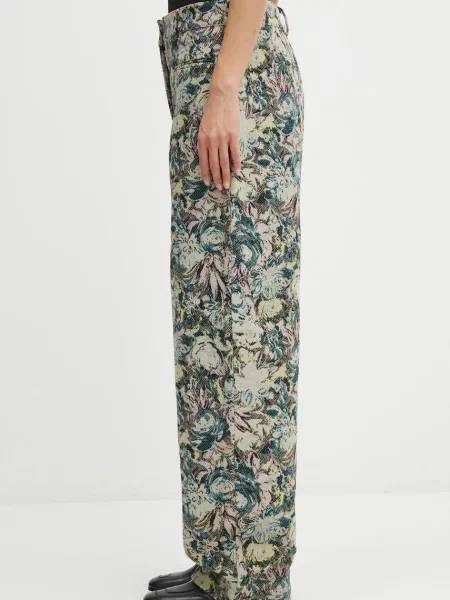GANNI spodnie Tapestry Jacquard szerokie high waist zielony