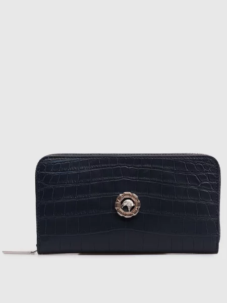 Гаманець зі шкіри крокодила з емблемою з палладієвим покриттям Stefano Ricci синій
