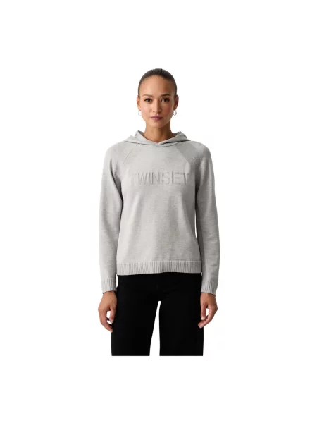 Sweter Twinset z kapturem szary