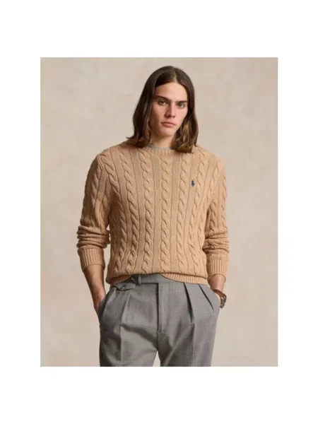 Sweter z dzianiny z wyhaftowanym logo Polo Ralph Lauren beżowy