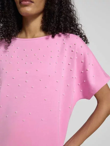 T-shirt z okrągłym dekoltem i perłami Christian Berg Woman różowa