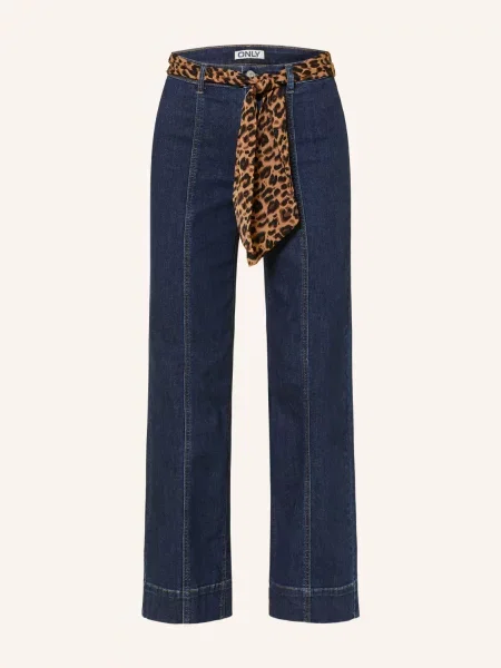 Only Široké Džíny dark blue denim/leo scarf modré