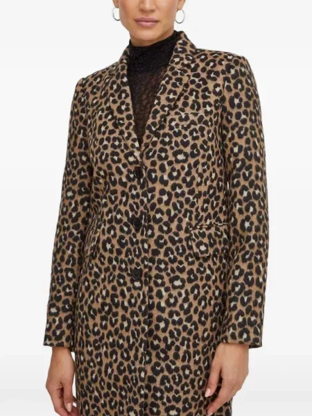 Palton Michael Michael Kors cu model leopard din jacard maro
