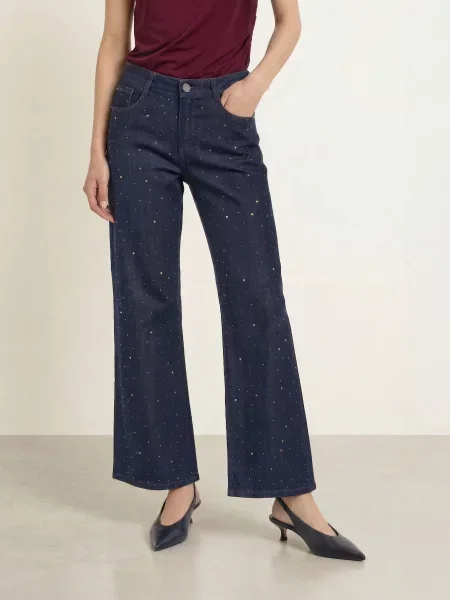 Joseph Ribkoff Široké Džíny S Ozdobnými Kamínky dark denim