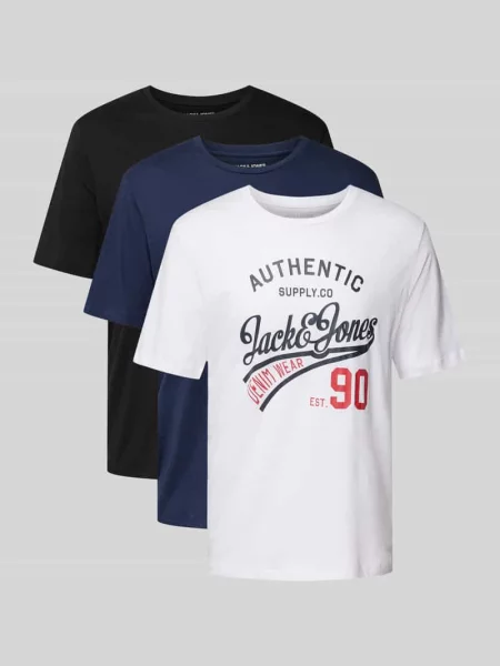T-shirt z nadrukiem z logo w zestawie 3 szt. model ‘ETHAN’ Jack & Jones czarna
