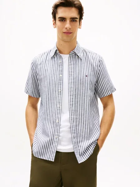 Tommy Hilfiger koszula z krótkim rękawem z lnu Mężczyźni Regular Fit S czarny