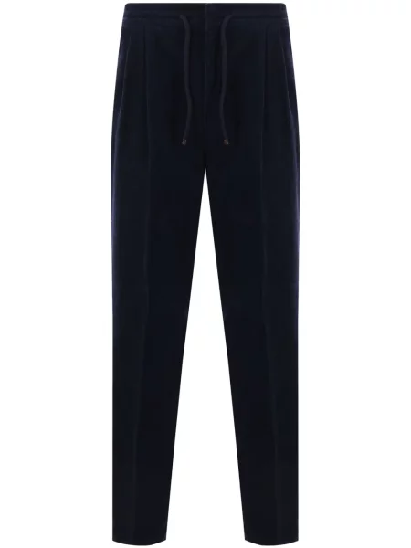 Manšestrové běžecké zúžené kalhoty Brunello Cucinelli modré