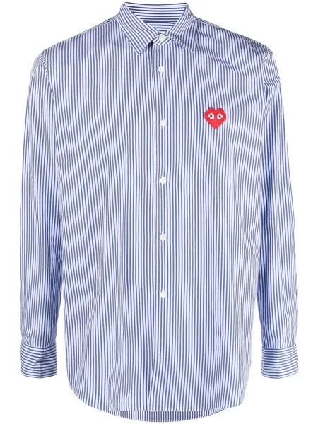 Cămașă Comme Des Garcons Play cu broderie cu dungi albastru