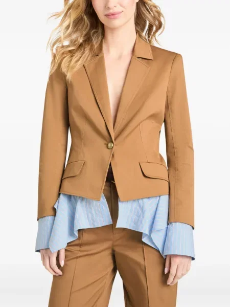 Kurtka Cinq A Sept z falbankami jednorzędowa brązowa