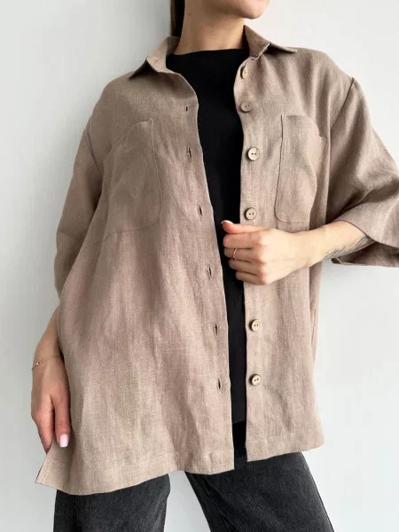 Льняная женская рубашка бежева