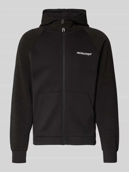 Bluza rozpinana o kroju regular fit z nadrukiem z logo model ‘Thatcher’ Jack & Jones czarna