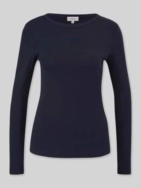 Bluzka z długim rękawem o kroju slim fit z czystej bawełny S.oliver Red Label granatowa