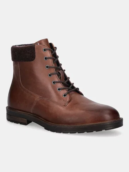 Tommy Hilfiger trapery skórzane CLEATED HILFIGER W LTH BOOT brązowy