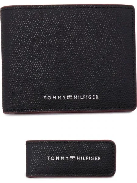 Tommy Hilfiger De piele portofel + clips pentru bancnote negru