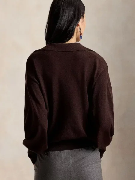 Polo Ralph Lauren MERINO WL RWS-SWEATER ζακέτα μάλλινη Γυναικεία καφέ
