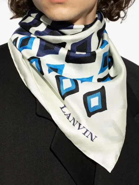 Fular Lanvin de mătase cu imagine cu imprimeu geometric alb
