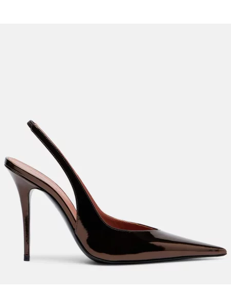 Pantofi cu toc Amina Muaddi din piele slingback maro