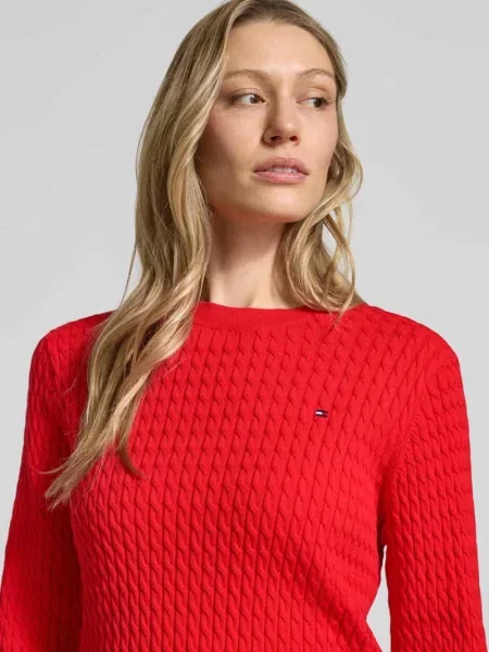 Sweter o kroju slim fit z czystej bawełny Tommy Hilfiger czerwony